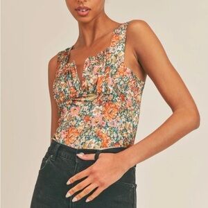 Urban Outfitters Sz S Sadie & Sage Icon Green Floral Corset Silvie Bodysuit NWT